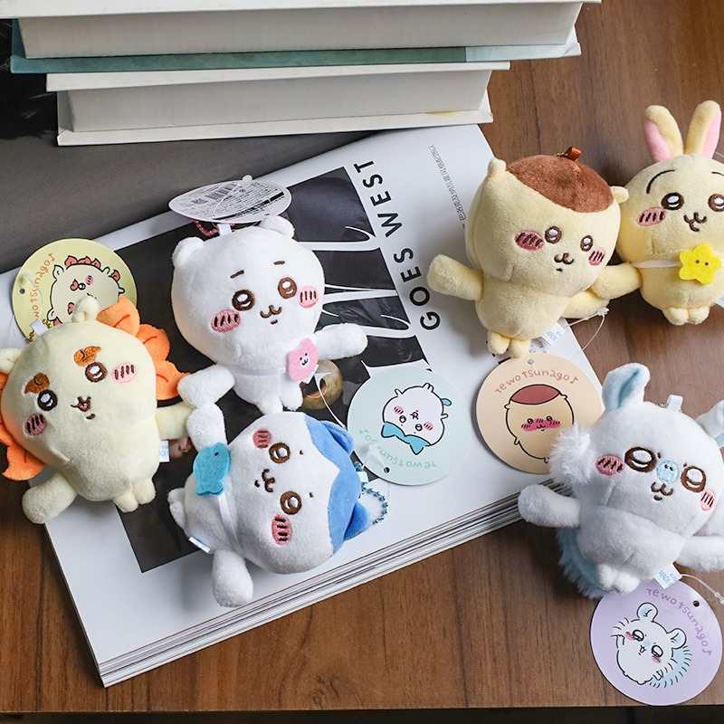 Juego de llaveros de felpa magnéticos de mano en mano de Chiikawa: Usagi, Hachiware, Chiikawa, Momonga, Shisa, Rakko