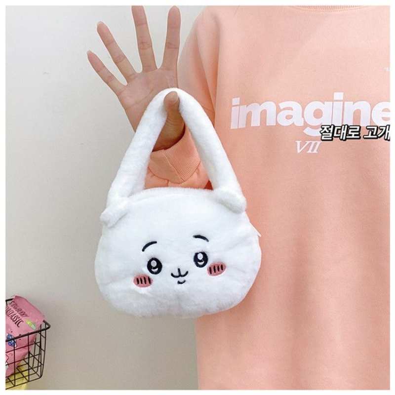 Small Chiikawa Plush Bunny Head Shoulder Bag - Usagi Hachiware JK Style Cute Girl's Big Head Bag