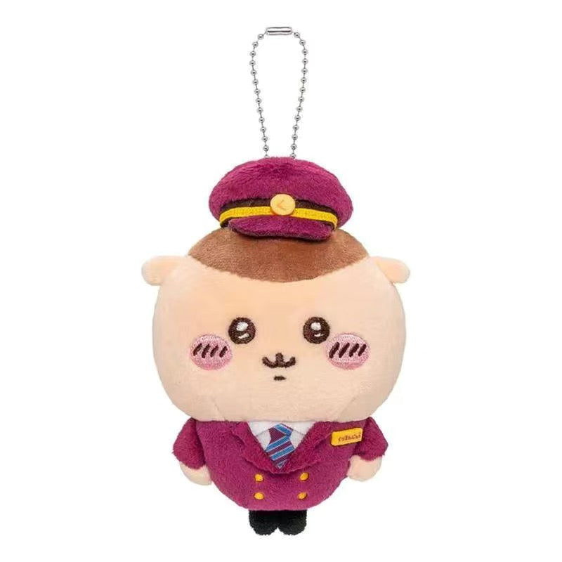 Chiikawa Train Conductor Series Plush Keychain - Hachiware Usagi Design