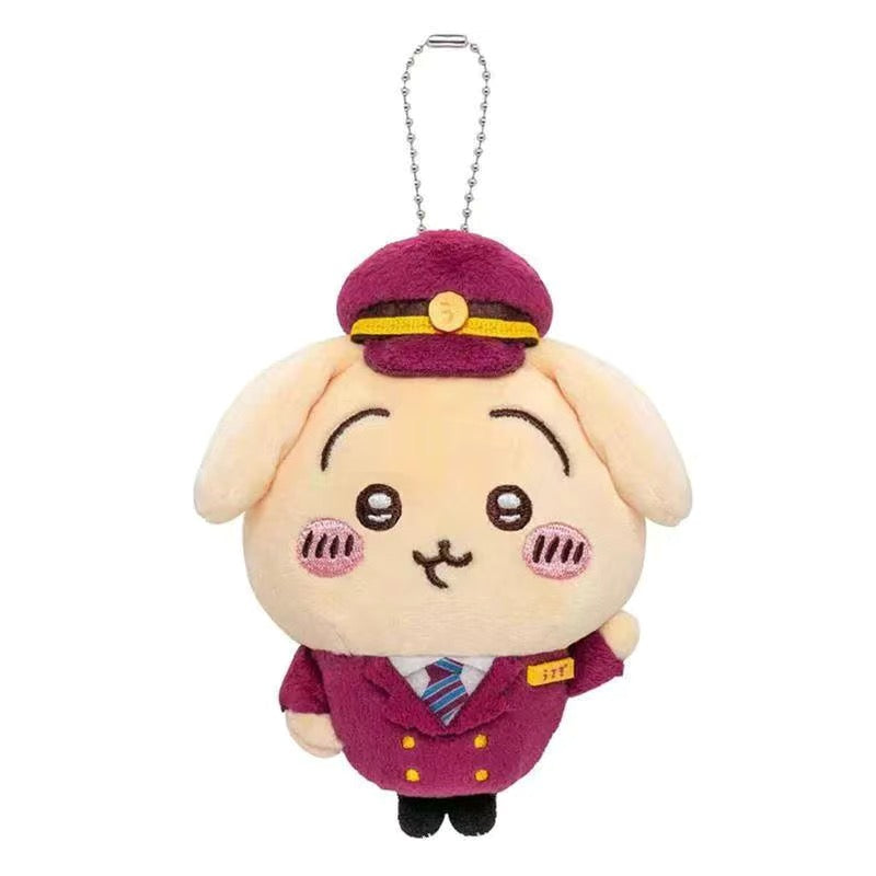 Chiikawa Train Conductor Series Plush Keychain - Hachiware Usagi Design