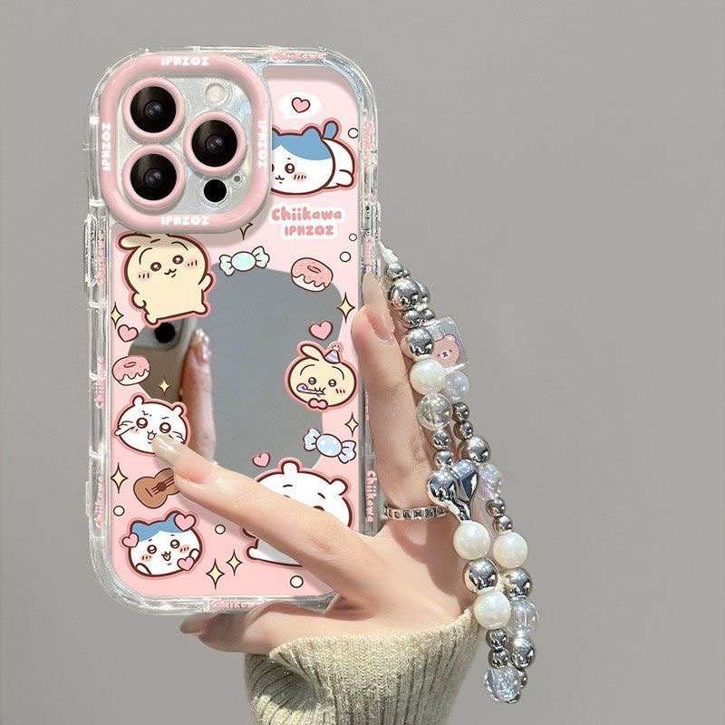 Chiikawa Usagi Hachiware Mirror iPhone Case with Chain – Soft Cover