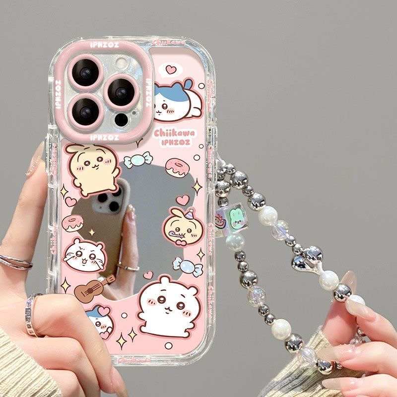 Chiikawa Usagi Hachiware Mirror iPhone Case with Chain – Soft Cover