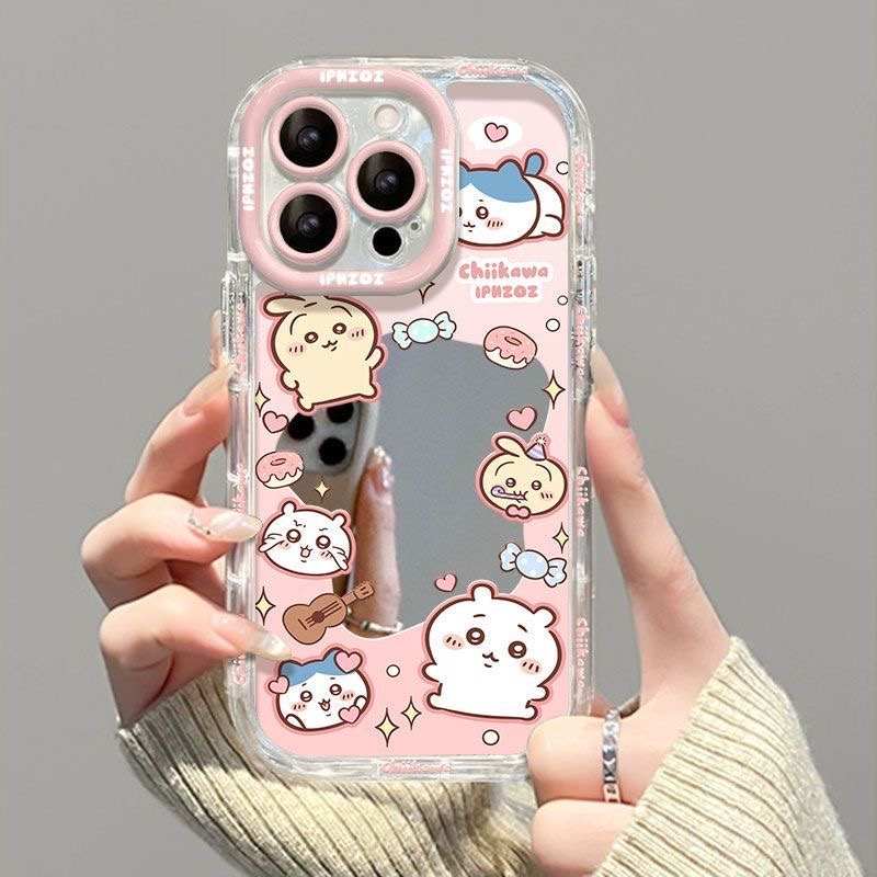 Chiikawa Usagi Hachiware Mirror iPhone Case with Chain – Soft Cover