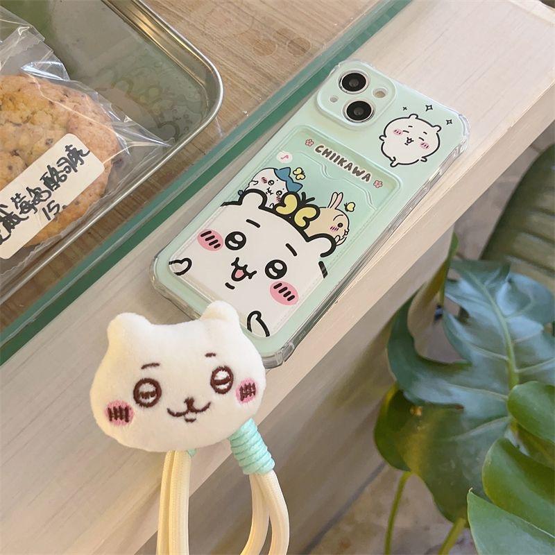 Cute Chiikawa Usagi Hachiware Iphone  Case with Plush Chain for iPhone 15,15Pro,14, 13, 12, 11