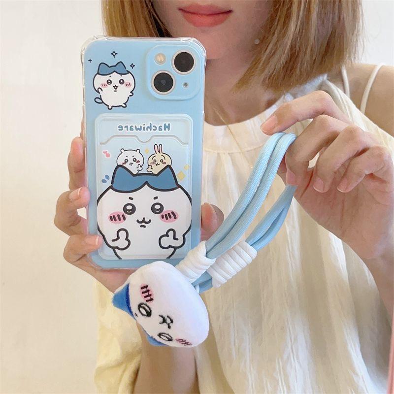 Cute Chiikawa Usagi Hachiware Iphone  Case with Plush Chain for iPhone 15,15Pro,14, 13, 12, 11