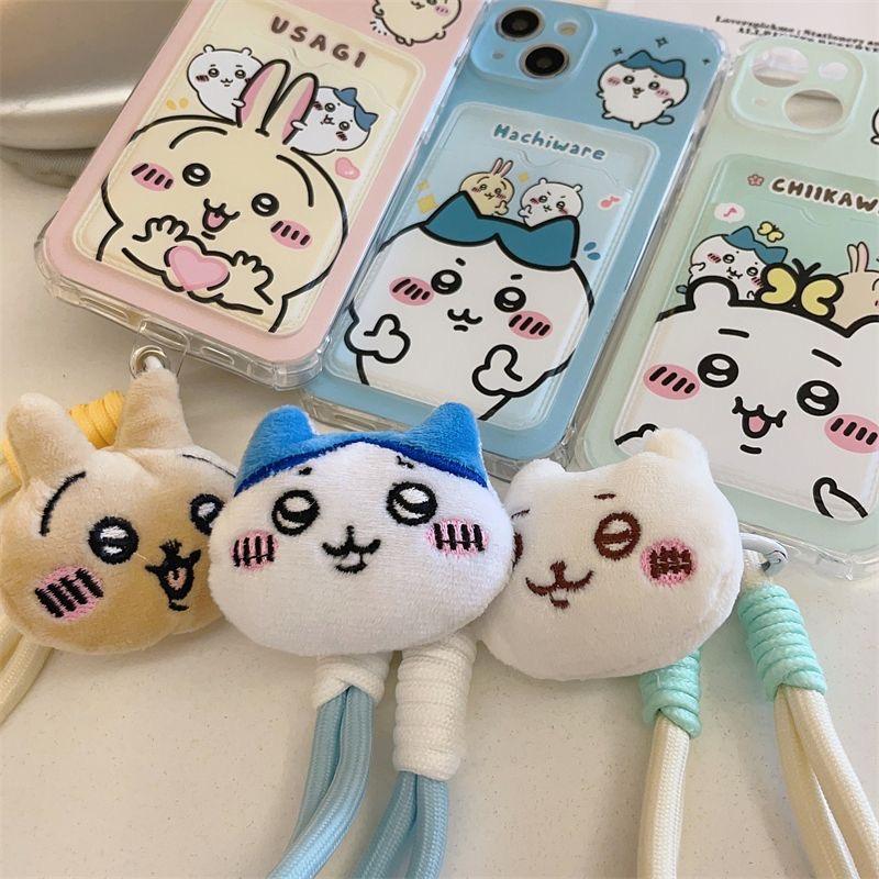 Cute Chiikawa Usagi Hachiware Iphone  Case with Plush Chain for iPhone 15,15Pro,14, 13, 12, 11