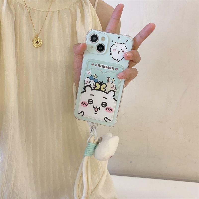 Cute Chiikawa Usagi Hachiware Iphone  Case with Plush Chain for iPhone 15,15Pro,14, 13, 12, 11