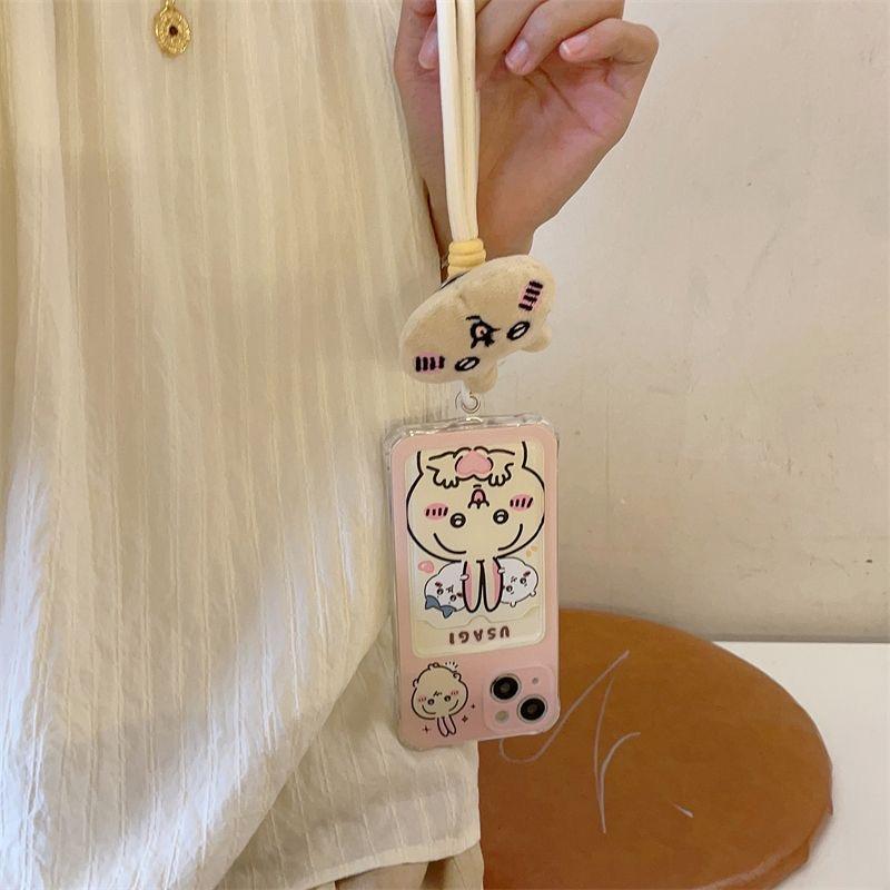 Cute Chiikawa Usagi Hachiware Iphone  Case with Plush Chain for iPhone 15,15Pro,14, 13, 12, 11
