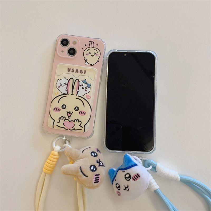 Cute Chiikawa Usagi Hachiware Iphone  Case with Plush Chain for iPhone 15,15Pro,14, 13, 12, 11