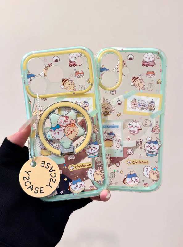 Chiikawa Usagi Hachiware Magnetic Stand iPhone Case – Foldable Kickstand Shockproof Cover for iPhone 17 / 16 / 15 / 14 Pro Max