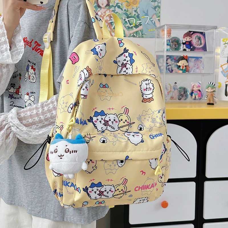 Chiikawa Cartoon Backpack- Usagi & Hachiware Print,Lightweight Large-Capacity School Bag,Cute Everyday Commute