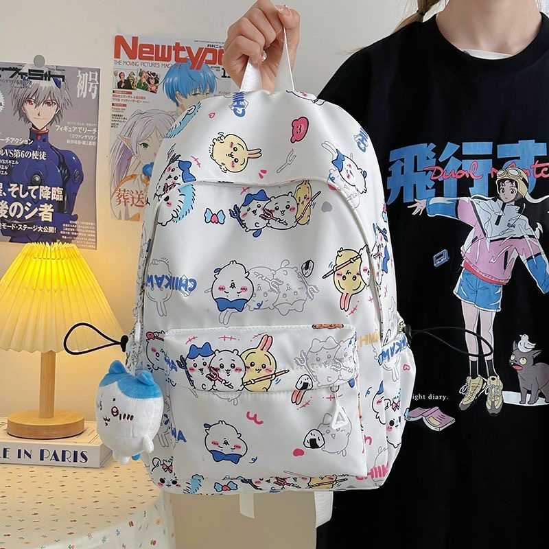 Chiikawa Cartoon Backpack- Usagi & Hachiware Print,Lightweight Large-Capacity School Bag,Cute Everyday Commute