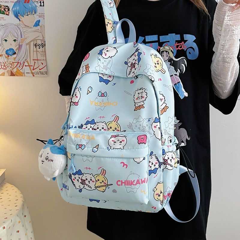 Chiikawa Cartoon Backpack- Usagi & Hachiware Print,Lightweight Large-Capacity School Bag,Cute Everyday Commute