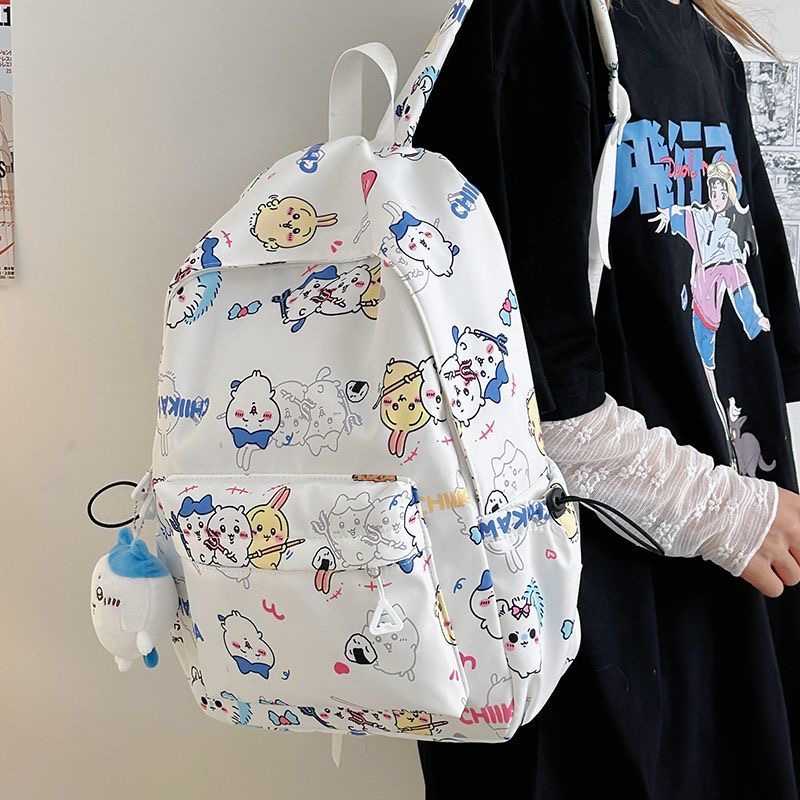 Chiikawa Cartoon Backpack- Usagi & Hachiware Print,Lightweight Large-Capacity School Bag,Cute Everyday Commute