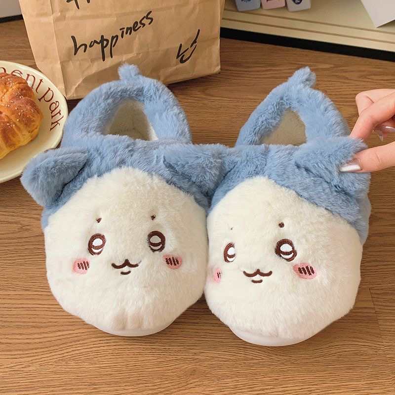 Chiikawa Usagi & Hachiware Plush Winter Slippers – Cute Cloud Design, Warm Cotton Indoor/Outdoor Shoes for Women