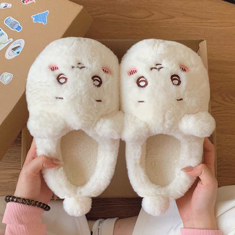 Chiikawa Usagi & Hachiware Plush Winter Slippers – Cute Cloud Design, Warm Cotton Indoor/Outdoor Shoes for Women