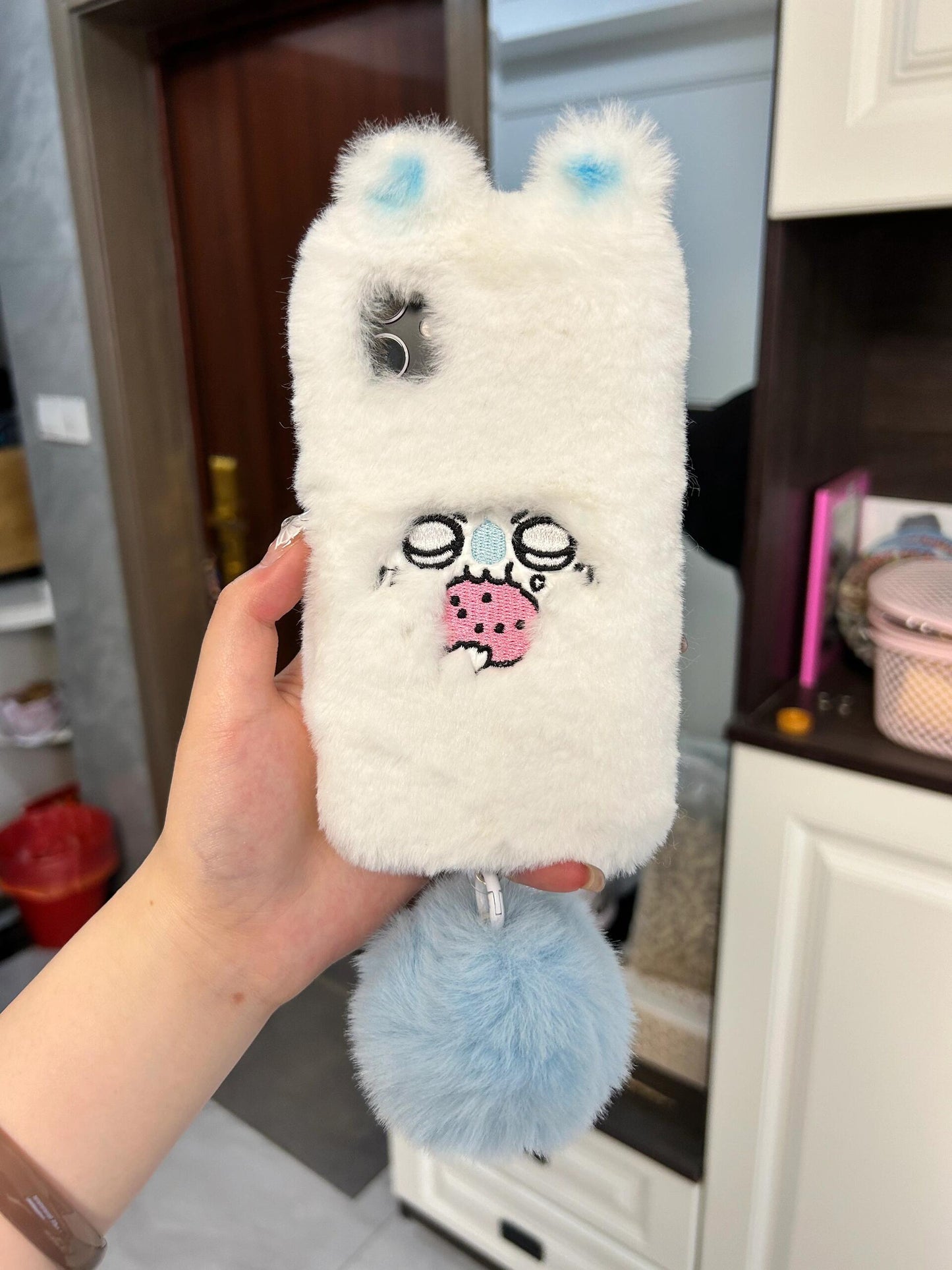 Pure Handmade Fluffy Chiikawa Momonga iPhone Case with Free Cute Tail