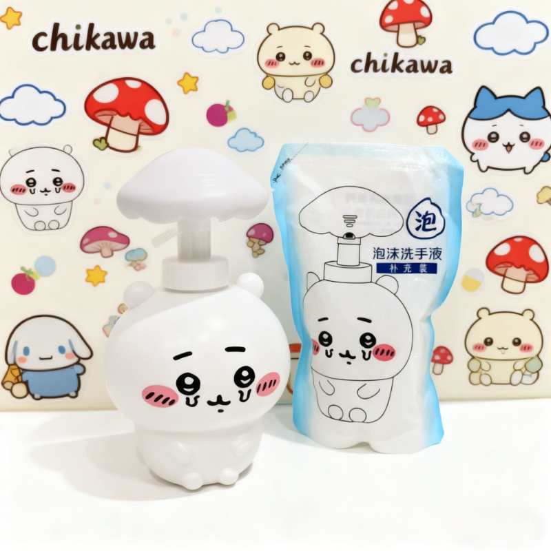 Chiikawa Mushroom Refillable Bottle – Cute Soap, Shampoo & Body Wash Dispenser