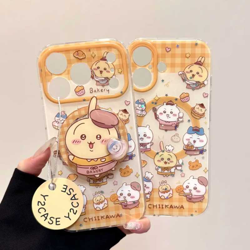 Cute Strawberry Egg Tart Chiikawa Usagi Magnetic Phone Case for iPhone 17/16/15/14/13 Pro Max
