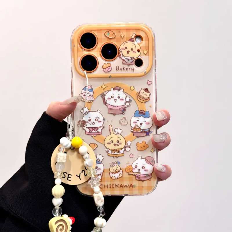Cute Strawberry Egg Tart Chiikawa Usagi Magnetic Phone Case for iPhone 17/16/15/14/13 Pro Max