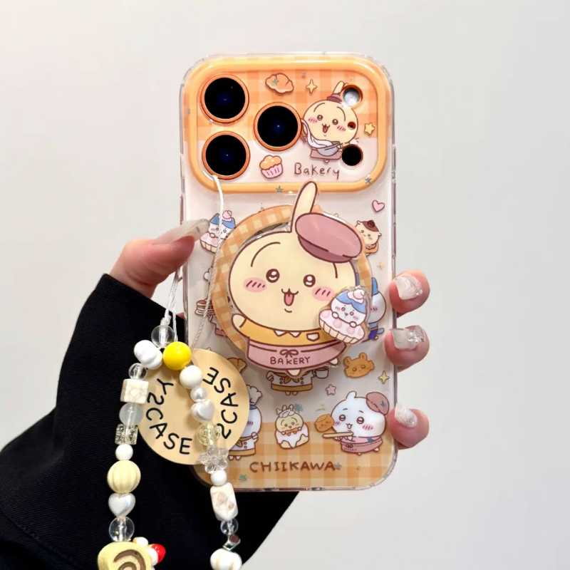 Cute Strawberry Egg Tart Chiikawa Usagi Magnetic Phone Case for iPhone 17/16/15/14/13 Pro Max