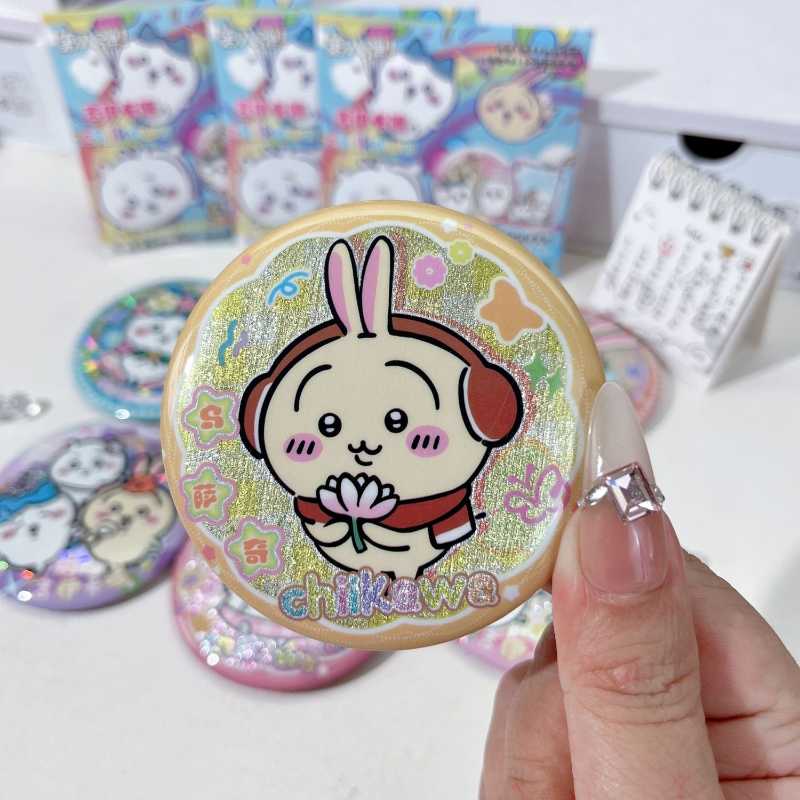 Chiikawa AR Glow Double Flash Laser Badge Blind Box – Hachiware & Usagi Anime Pins Collection