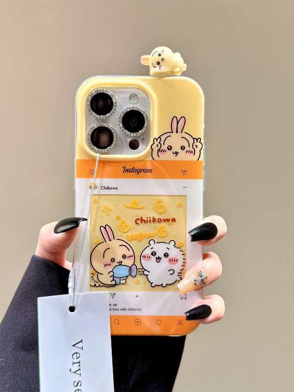 ちいかわうさぎ ハチワレミラー付きiPhoneケース(チェーン付き)ソフトカバー