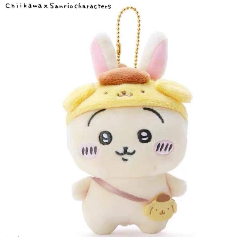 Official Chiikawa x Sanrio Plush Keychain - Usagi, Kawauso, and Shisugi Characters