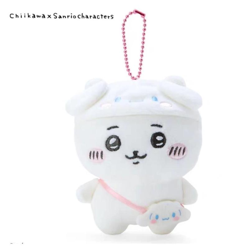 Official Chiikawa x Sanrio Plush Keychain - Usagi, Kawauso, and Shisugi Characters
