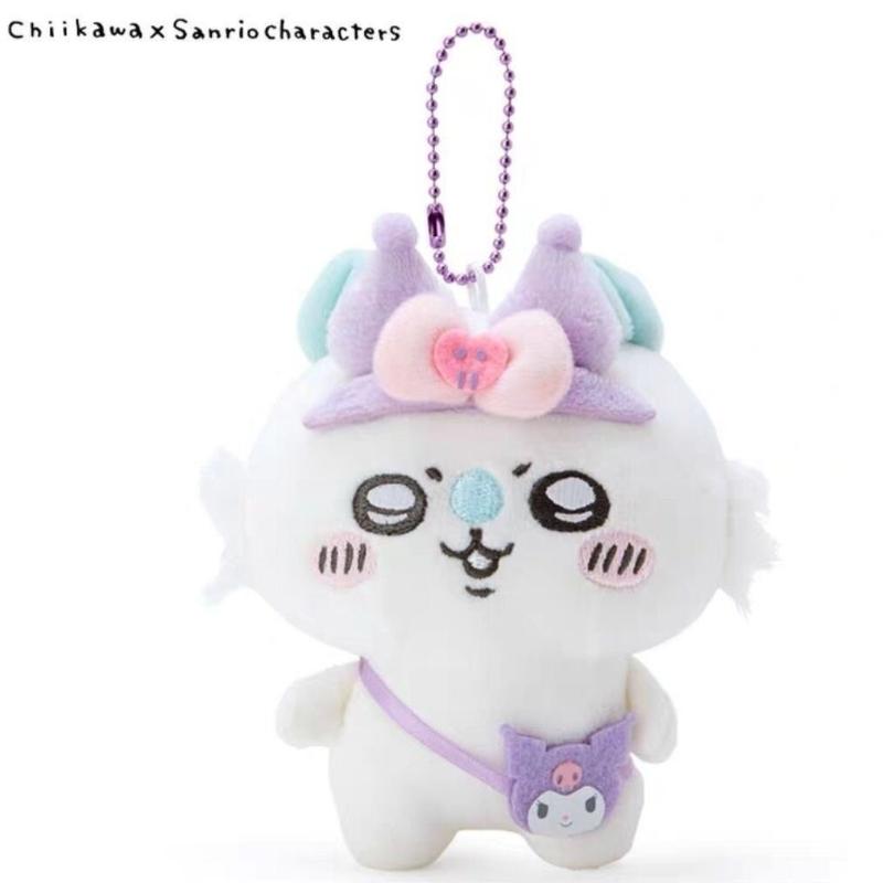 Official Chiikawa x Sanrio Plush Keychain - Usagi, Kawauso, and Shisugi Characters