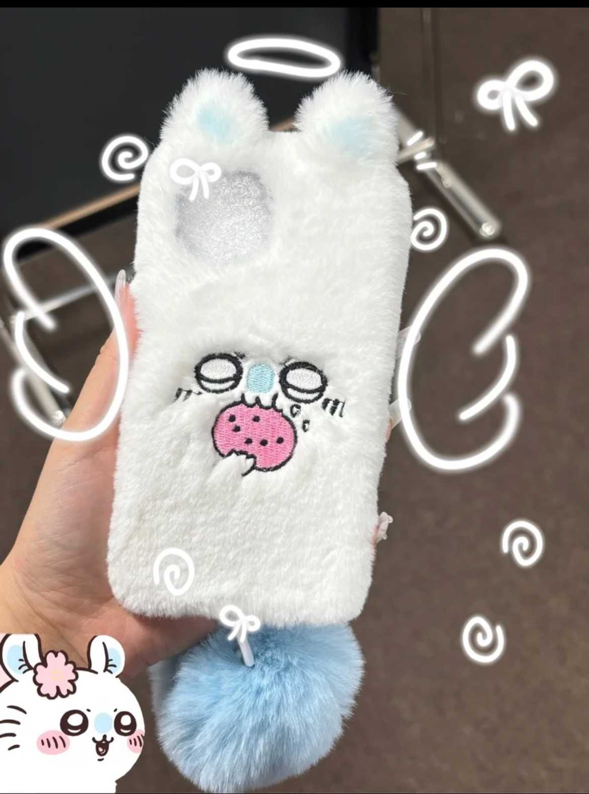 Pure Handmade Fluffy Chiikawa Momonga iPhone Case with Free Cute Tail