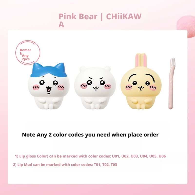 【35% OFF For Any 2 PACK | 】Pink Bear × Chiikawa Official| Lip Mud+ Lip Gloss Set – Hydrating, Smoothing & Glossy Finish M