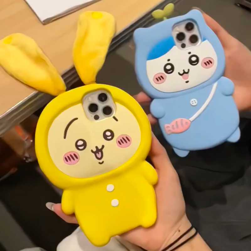3D Ear Strap Usagi Hachiware Silicone Case for iPhone 15, 14, 13, 12, 11 – Cute Bunny Design