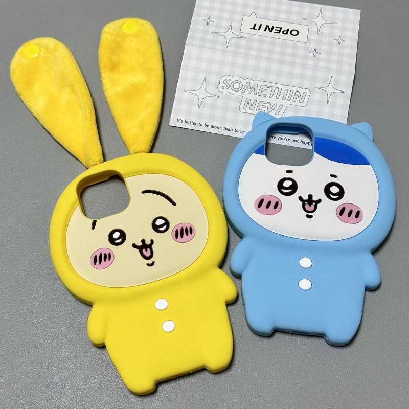 3D Ear Strap Usagi Hachiware Silicone Case for iPhone 15, 14, 13, 12, 11 – Cute Bunny Design