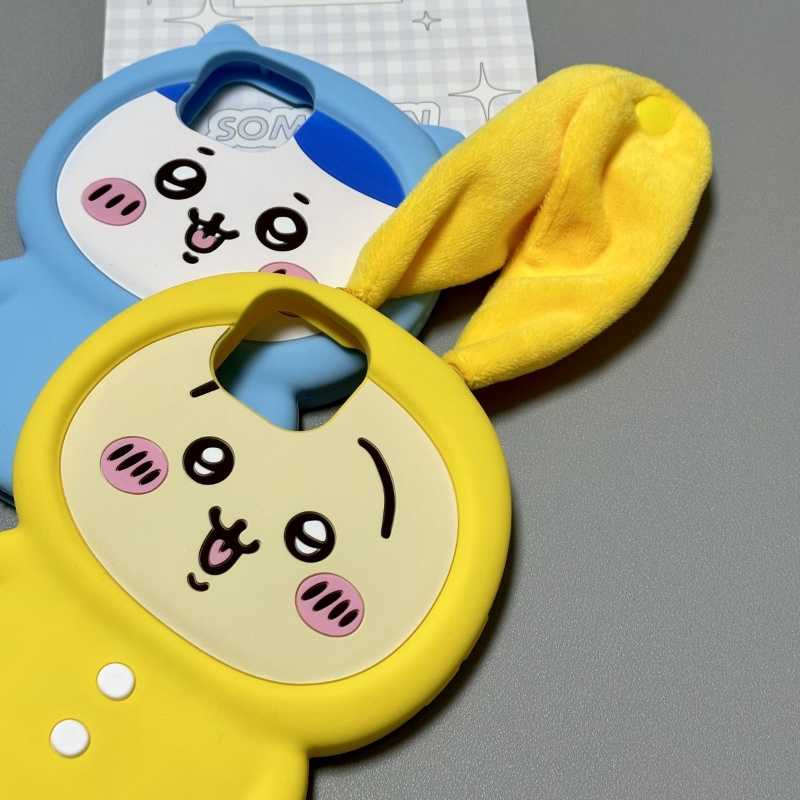 3D Ear Strap Usagi Hachiware Silicone Case for iPhone 15, 14, 13, 12, 11 – Cute Bunny Design