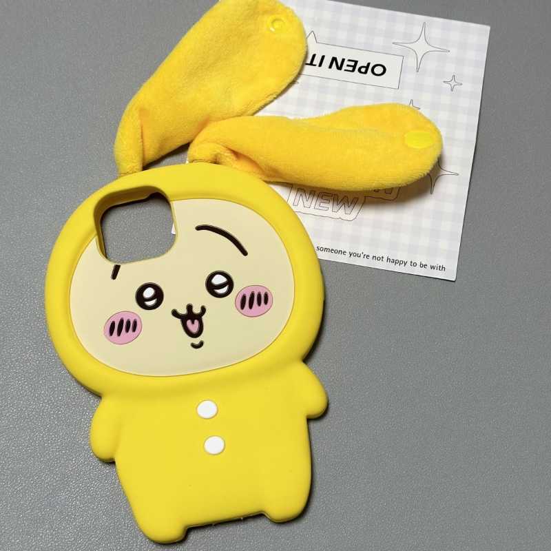 3D Ear Strap Usagi Hachiware Silicone Case for iPhone 15, 14, 13, 12, 11 – Cute Bunny Design
