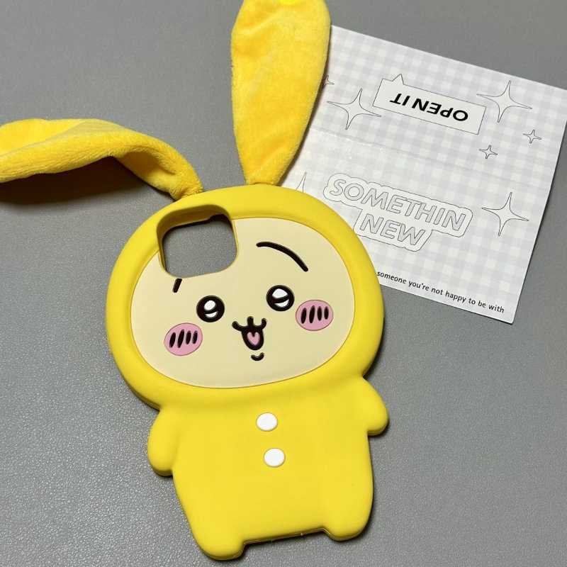 3D Ear Strap Usagi Hachiware Silicone Case for iPhone 15, 14, 13, 12, 11 – Cute Bunny Design