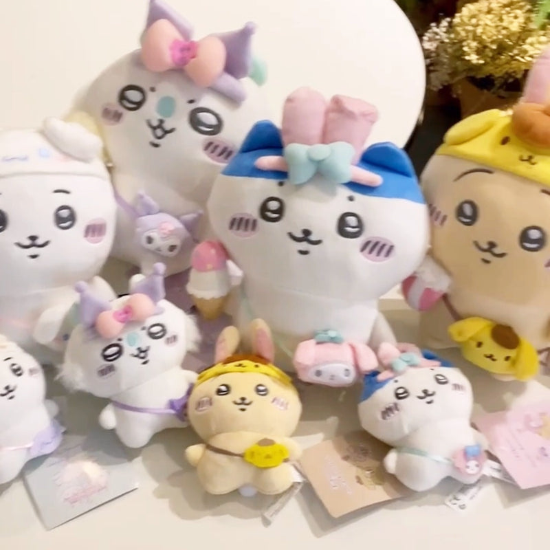 Official Chiikawa x Sanrio Plush Keychain - Usagi, Kawauso, and Shisugi Characters