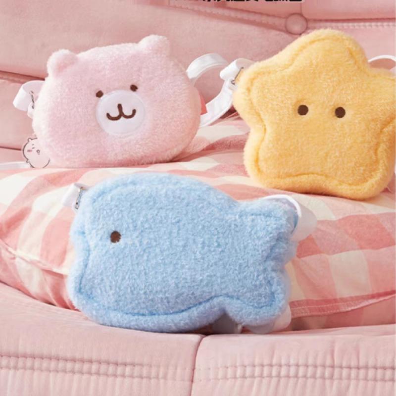 【OfficialC Long Plush Edition Pre-sale】Chiikawa x Miniso Long Plush Furry Bag-Usagi yellow star bag,hachiware blue fish bag,chiikawa pink bear bag