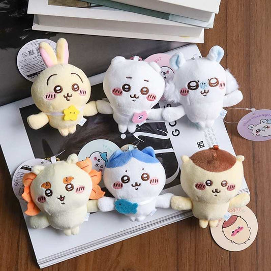 Chiikawa Magnetic Hand-in-Hand Plush Keychain Set – Usagi, Hachiware, Chiikawa,Momonga,Shisa,Rakko
