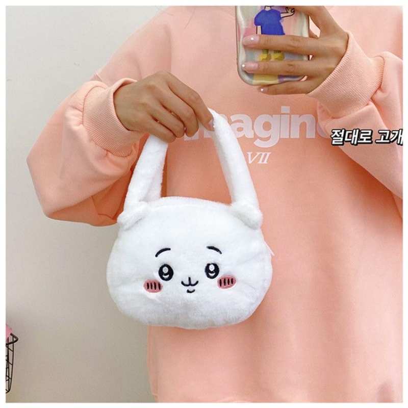 Small Chiikawa Plush Bunny Head Shoulder Bag - Usagi Hachiware JK Style Cute Girl's Big Head Bag