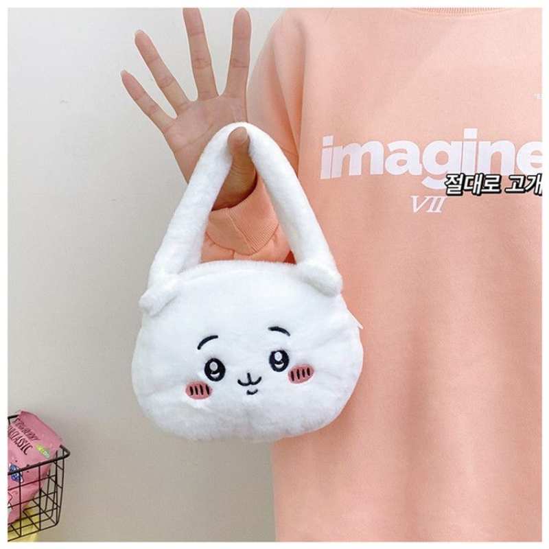 Small Chiikawa Plush Bunny Head Shoulder Bag - Usagi Hachiware JK Style Cute Girl's Big Head Bag