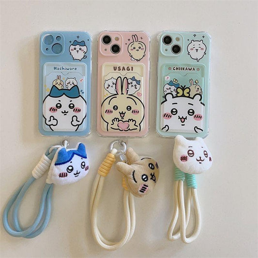 Cute Chiikawa Usagi Hachiware Iphone  Case with Plush Chain for iPhone 15,15Pro,14, 13, 12, 11