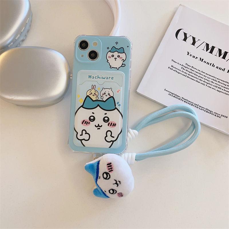 Cute Chiikawa Usagi Hachiware Iphone  Case with Plush Chain for iPhone 15,15Pro,14, 13, 12, 11