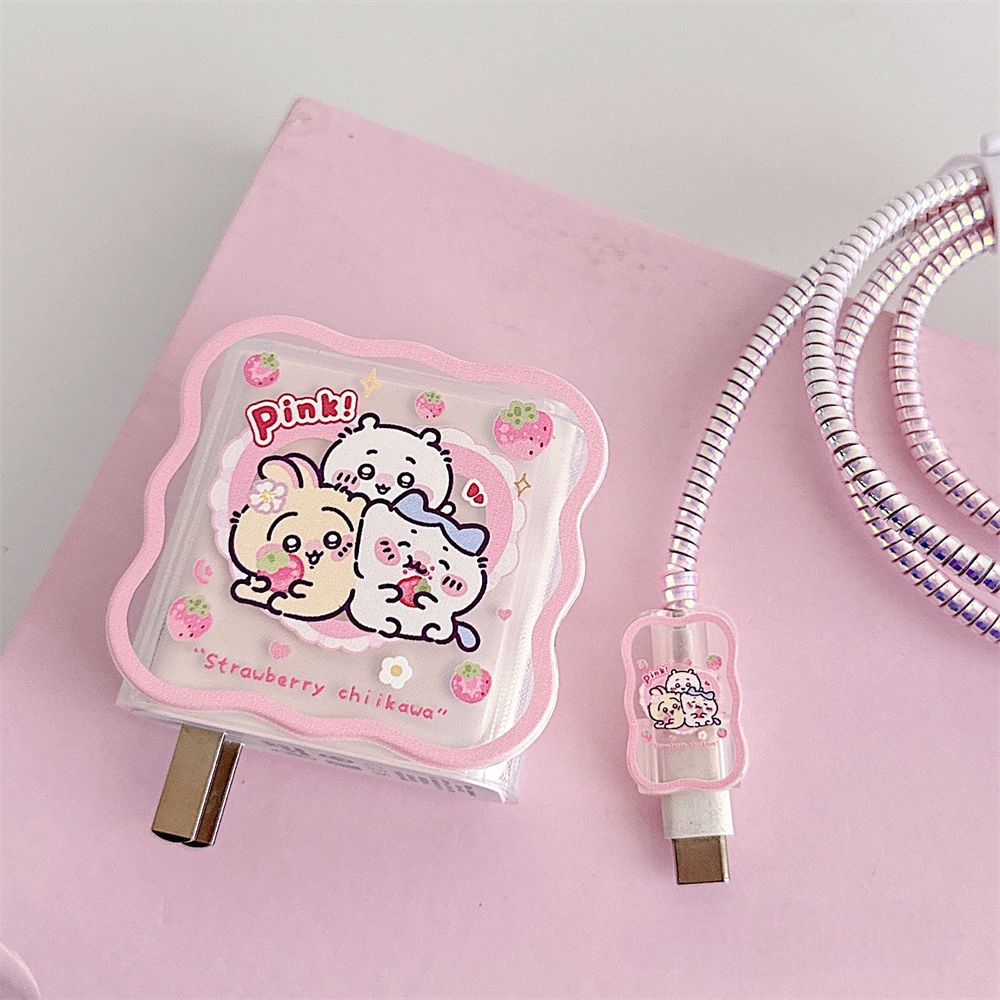 Cute Strawberry Chiikawa Soft Charger Case Suitable for 20W  iPhone Charger