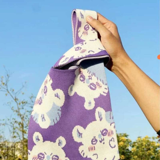 Chiikawa Knitted Wristlet Handbag – Cute Usagi, Hachiware & Momonga Portable Tote Bag