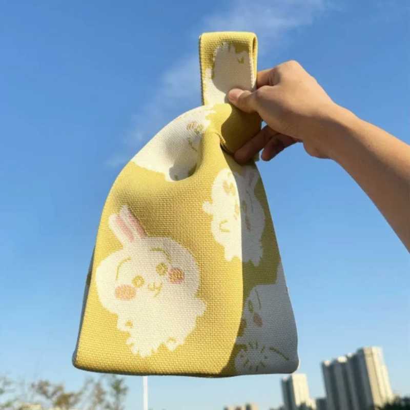 Chiikawa Knitted Wristlet Handbag – Cute Usagi, Hachiware & Momonga Portable Tote Bag