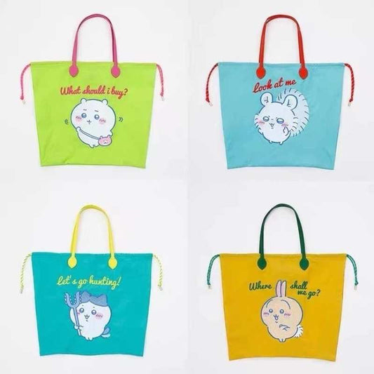 New Chiikawa Usagi Hachiware Nylon Embroidery Dopamine Shopping Bag Tote Bag Drawstring Shoulder Bag