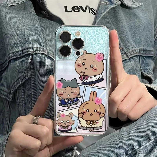 Black Chiikawa iPhone Case for iPhone 13/14 Pro/15/16/17 Plus Pro– Cute Cartoon Protective Phone Cover