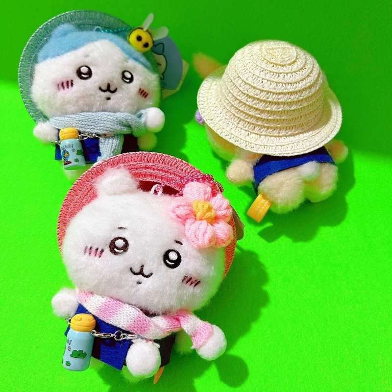 Chiikawa Usagi & Hachiware Straw Hat Water Bottle Plush Keychain - Ika Series Cute Collectible